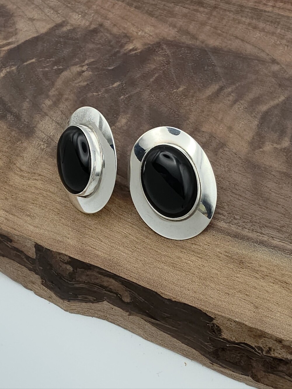 Sterling Silver 925 Black Onyx Southwest Style Oversized Statement Earrings VTG - Picture 1 of 7